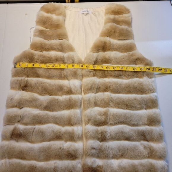 Calvin Klein Women's Cream Tan Faux Fur Longline Duster Vest Women's Large - Picture 12 of 13